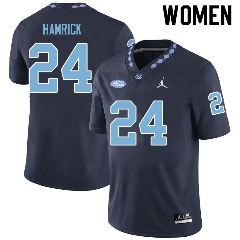 Women #24 Malaki Hamrick North Carolina Tar Heels College Football Jerseys Sale-Navy